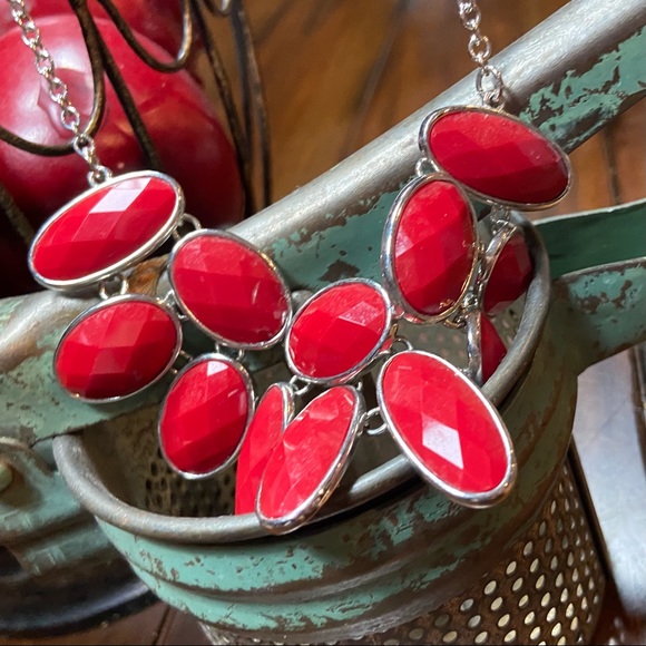 Vintage Red Matinee Necklace with Silver Chain - Picture 4 of 7
